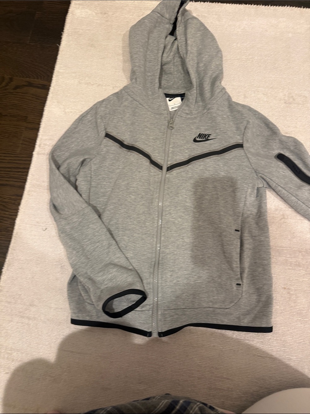 Nike Kids Light Gray Full Zip Hooded Sweatshirt with Black Trim